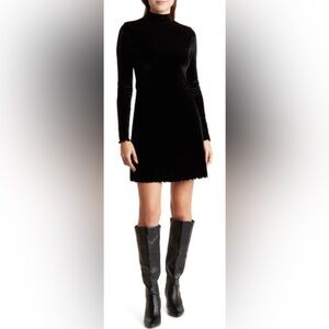 ABOUND Long Sleeve Velour Trapeze Dress In Black Jet